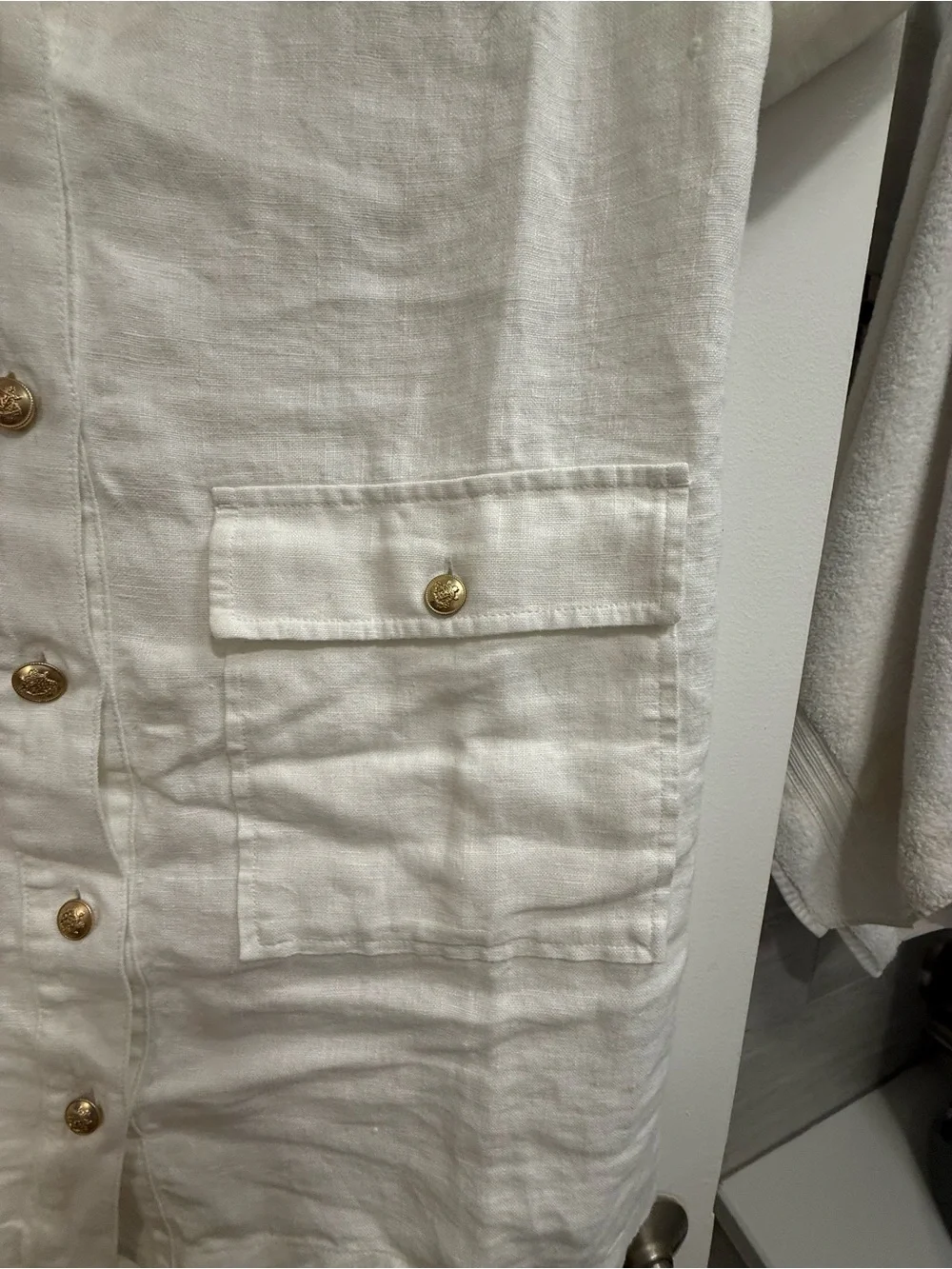 NWT J. Crew White Short-Sleeve Linen WhiteUtility Dress with Gold Buttons, Sz 10 - Picture 7 of 10